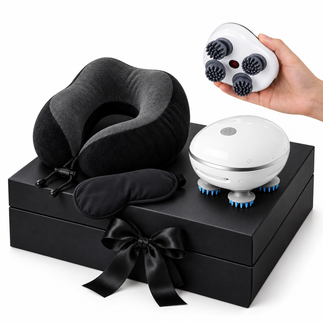 Tech Combo 02 – Travel Neck Pillow + Smart Scalp Massager with Gift Box