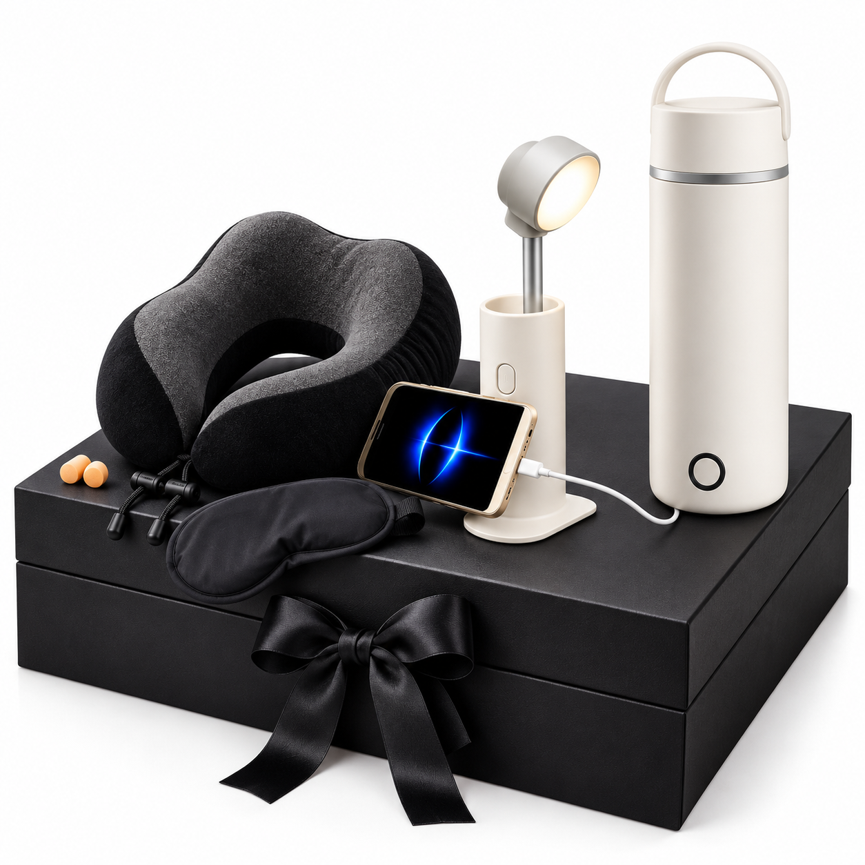 Tech Combo 03 – Travel Neck Pillow + Creative Desk Lamp + Thermo X Flask with Gift Box
